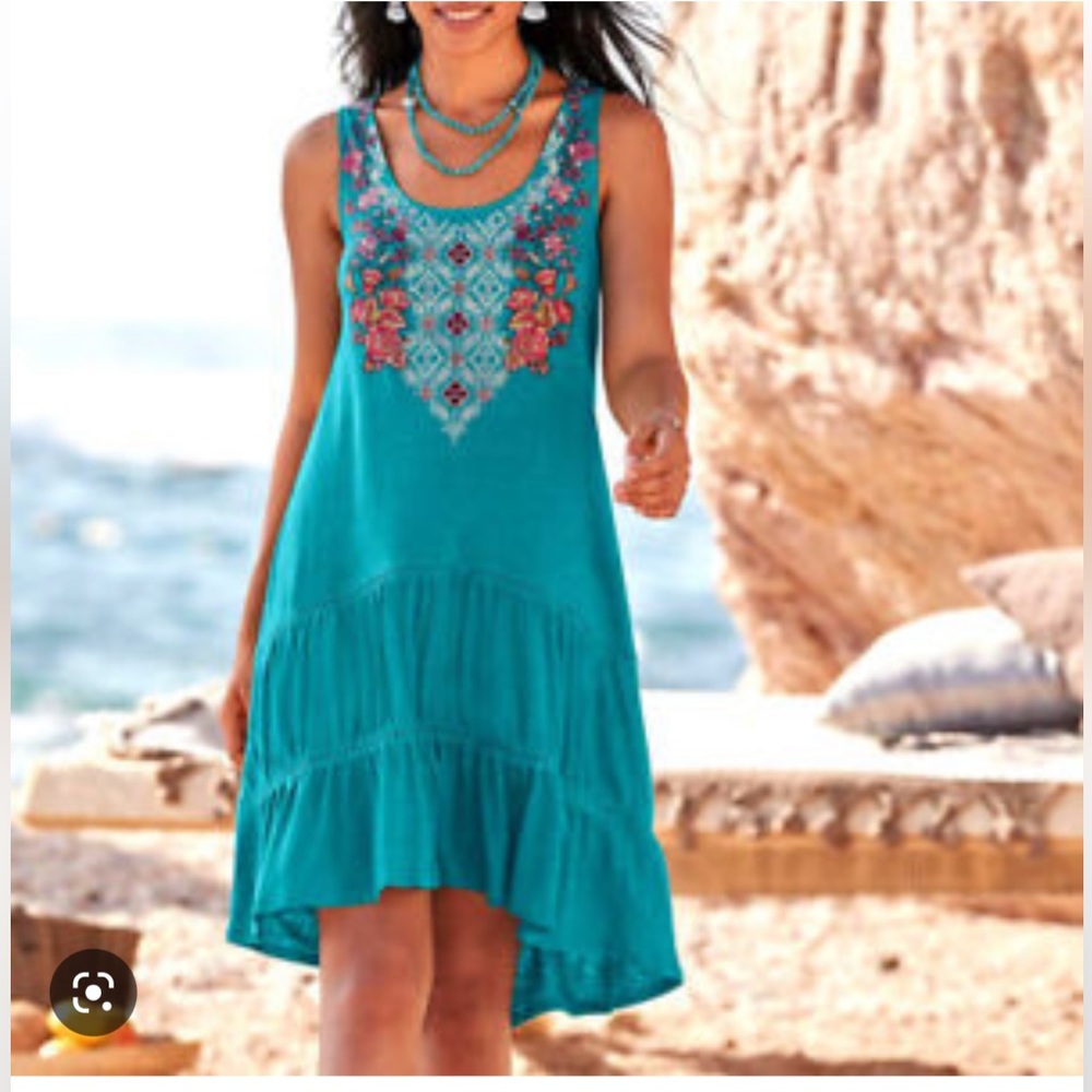 Sundance Catalog Linen Embroidered Boho Dress